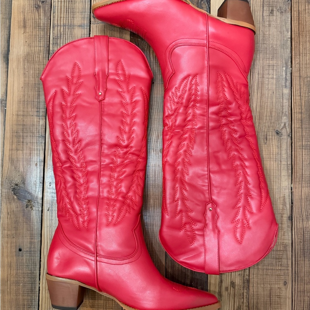 Red Leather Women's Cowboy Boots